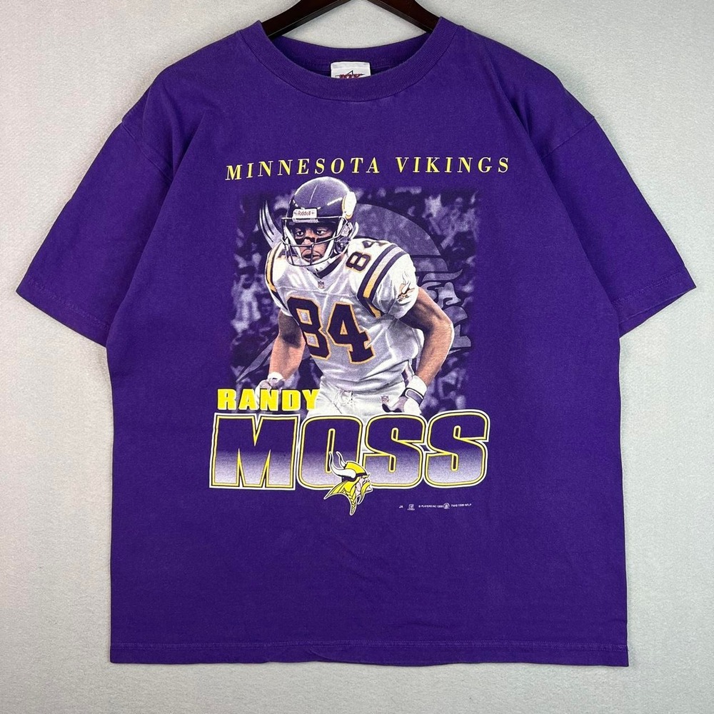 Vintage Randy Moss Minnesota Vikings NFL Football Purple Tee Shirt 1999 XL